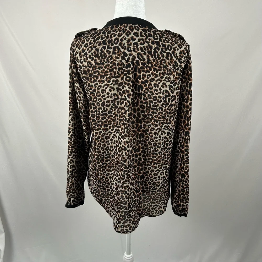 Olive & Oak Brown Leopard Print Long Sleeve Blouse Size Small - Picture 2 of 5